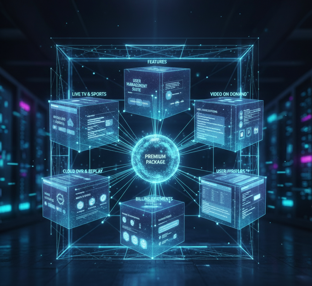 Bundle visualization showing content, features, and services grouped into one entitlement